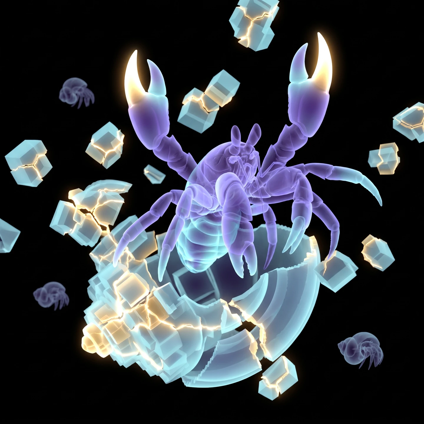 Molt bursting out of its cracked block shell